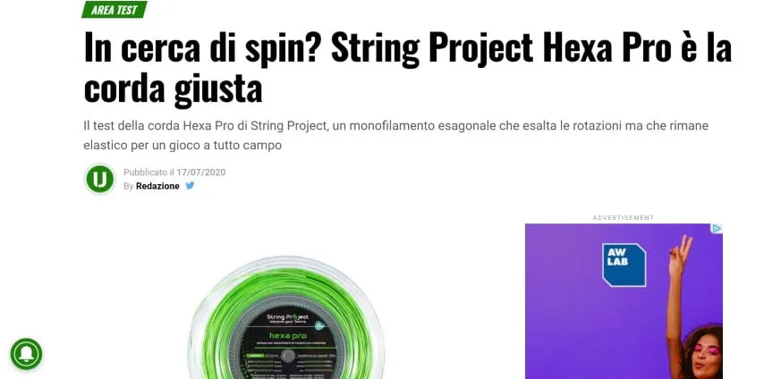 Recensione String Project Hexa Pro su ubitennis.com